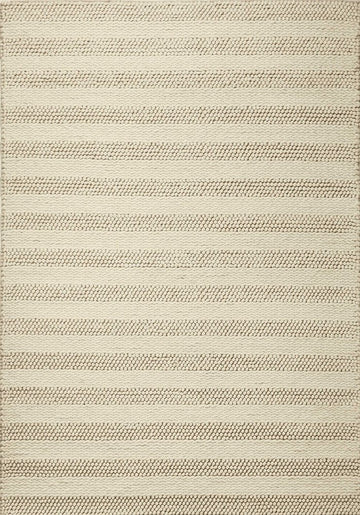 5' X 7' Ivory And White New Zealand Lambs Wool Striped Hand Woven Area Rug