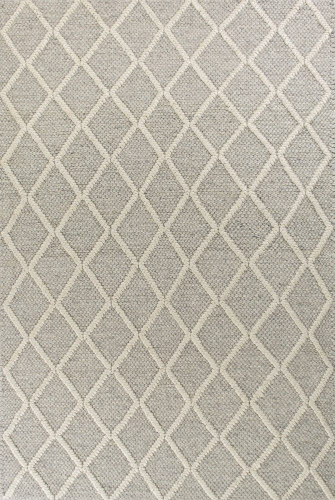 7' X 9' Gray And Ivory Wool Diamond Hand Woven Area Rug