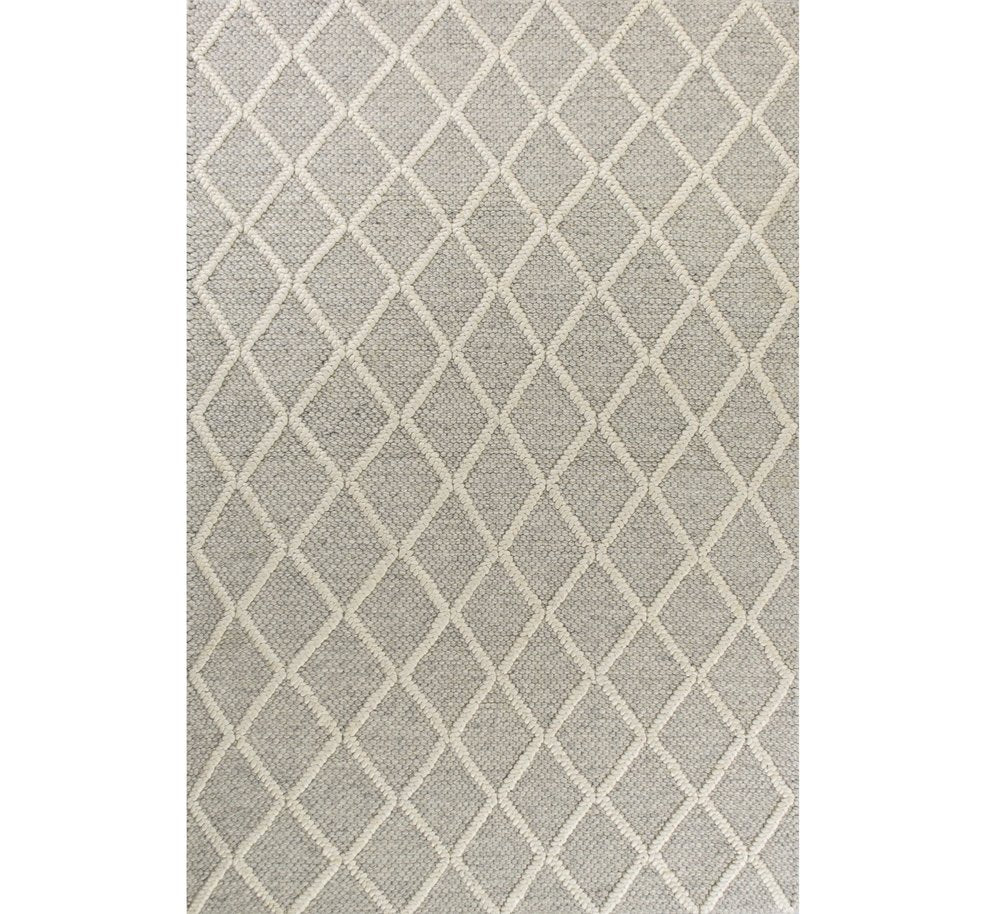 7' X 9' Gray And Ivory Wool Diamond Hand Woven Area Rug