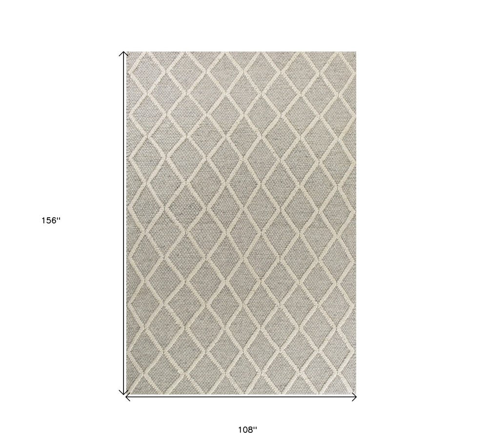7' X 9' Gray And Ivory Wool Diamond Hand Woven Area Rug