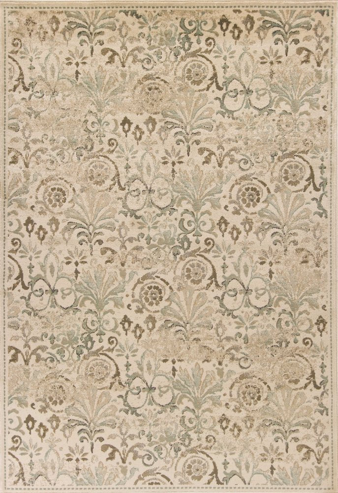 5' X 8' Ivory And Brown Floral Medallion Area Rug