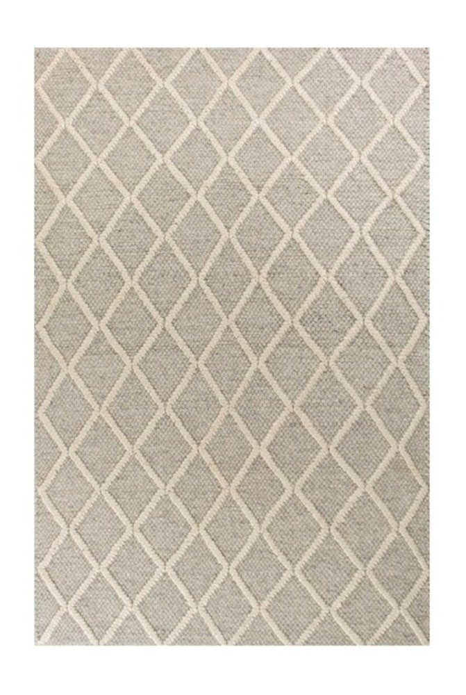 3' X 5' Gray And Ivory New Zealand Lambs Wool Diamond Area Rug