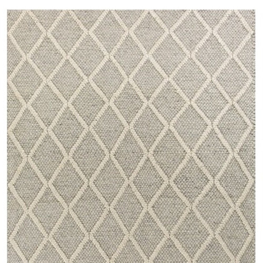 3' X 5' Gray And Ivory New Zealand Lambs Wool Diamond Area Rug