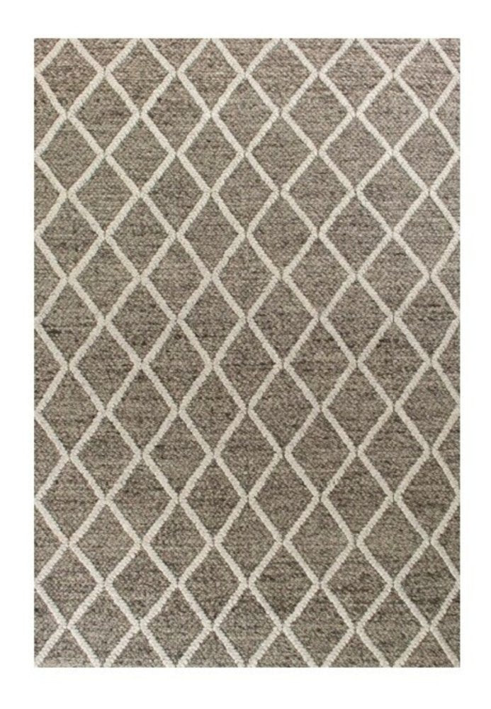 3' X 5' Gray And Ivory New Zealand Lambs Wool Diamond Area Rug