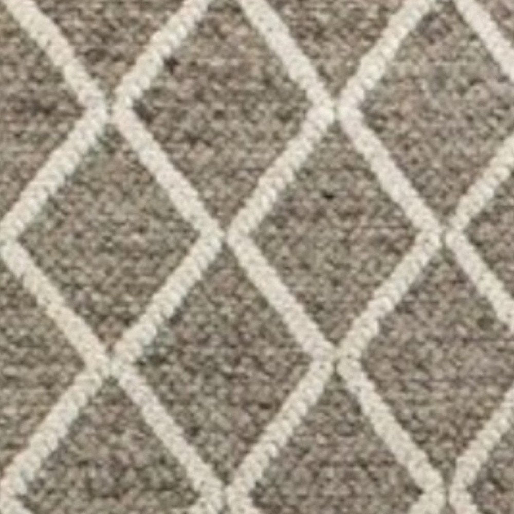 3' X 5' Gray And Ivory New Zealand Lambs Wool Diamond Area Rug