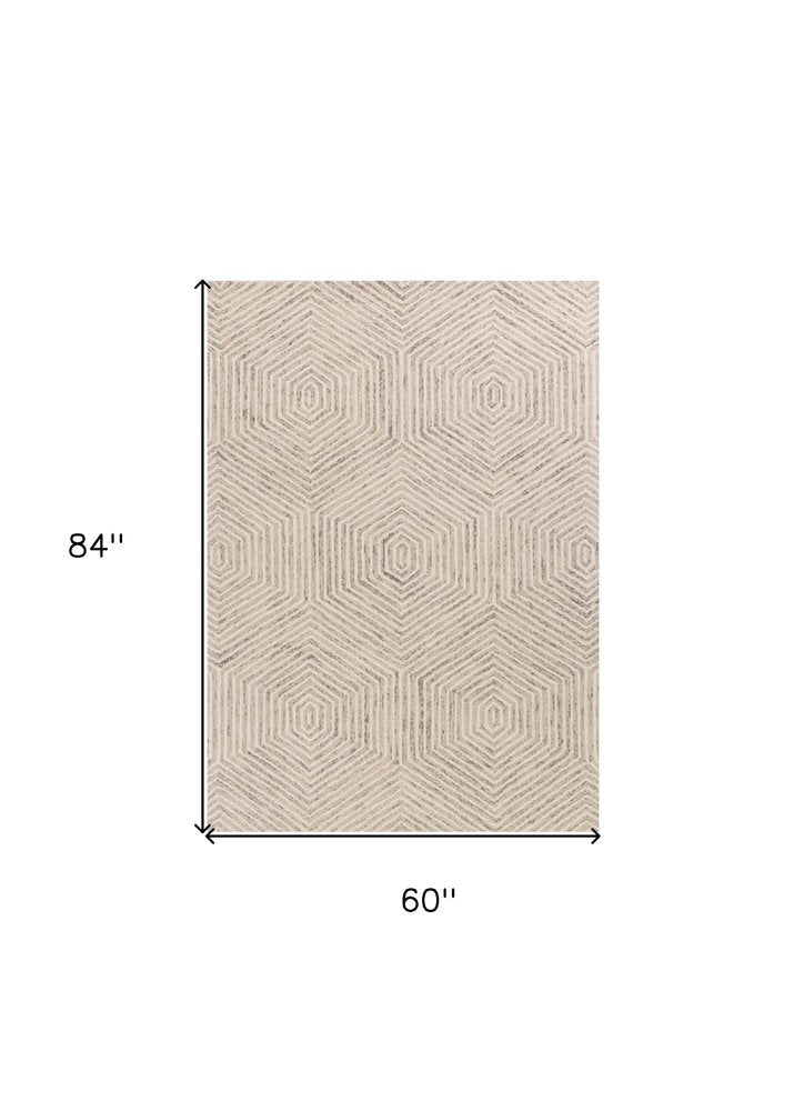 5' X 7' Sand And Beige Wool Geometric Hand Tufted Area Rug
