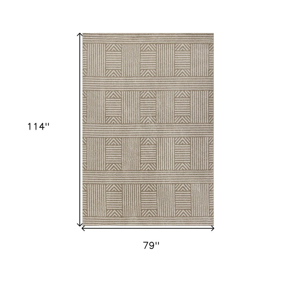 5' X 8' Beige And Ivory Geometric Indoor Outdoor Area Rug
