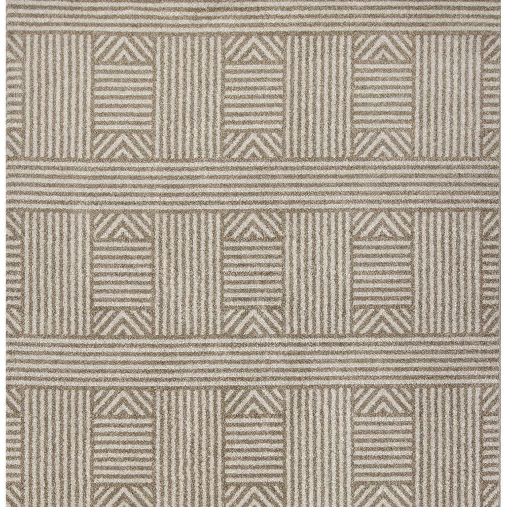 5' X 8' Beige And Ivory Geometric Indoor Outdoor Area Rug