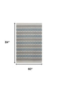 5' X 7' Ivory And Blue Abstract Handmade Indoor Outdoor Area Rug