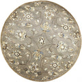 5' Gray Ivory And Brown Wool Floral Hand Tufted Round Rug