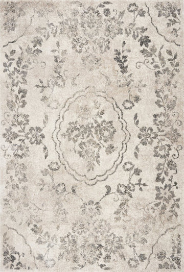 7' Gray And Tan Floral Distressed Runner Rug
