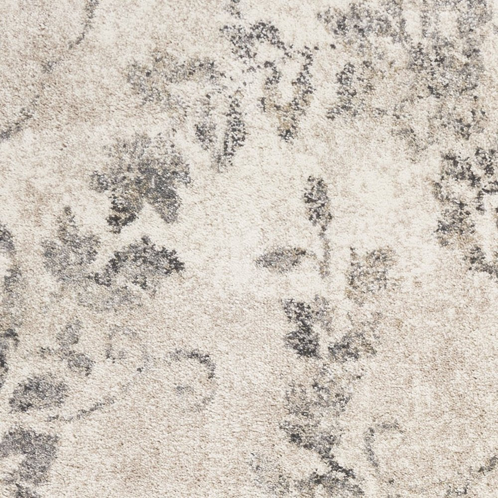 7' Gray And Tan Floral Distressed Runner Rug