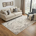 7' Gray And Tan Floral Distressed Runner Rug
