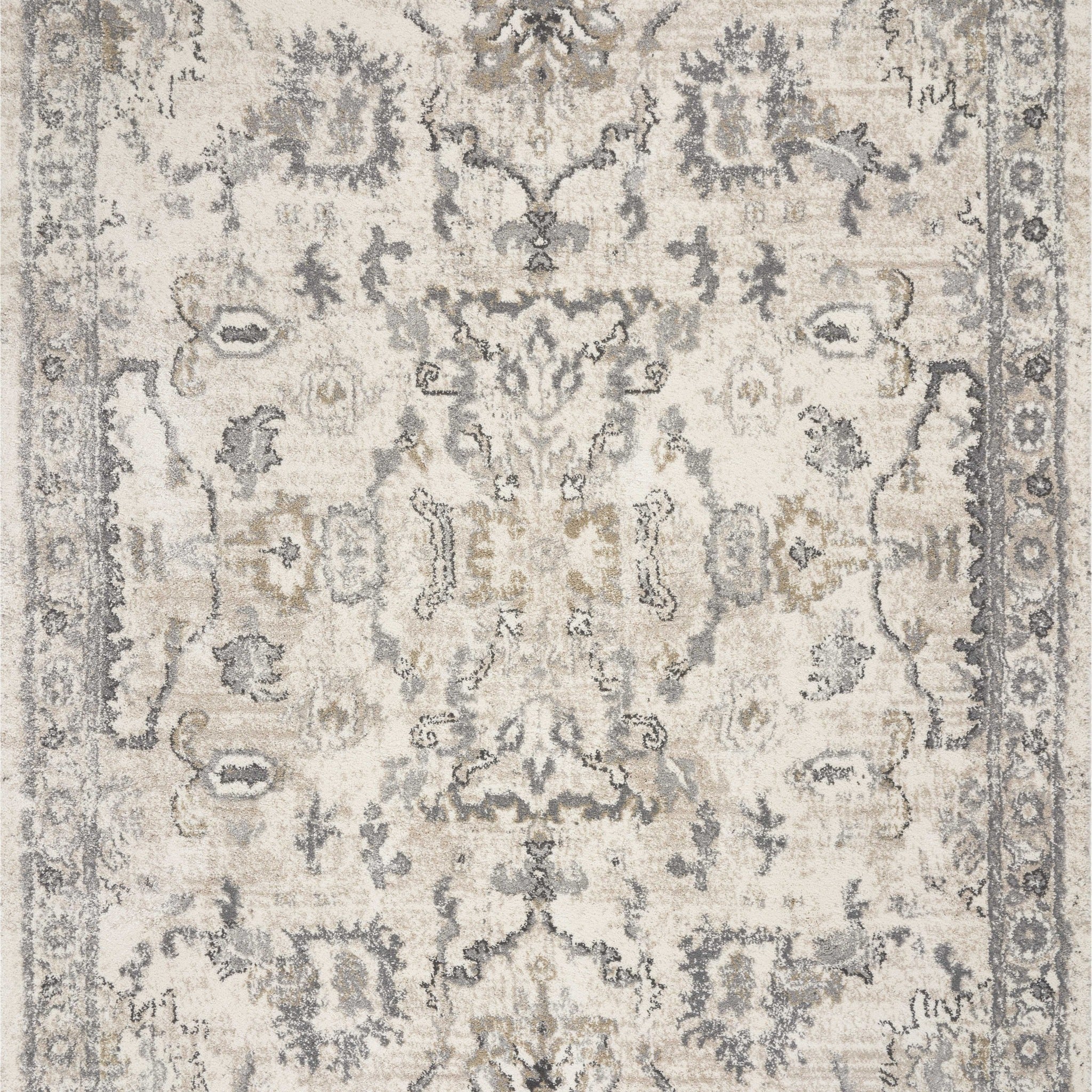 7' Runner Ivory Floral Distressed Runner Rug