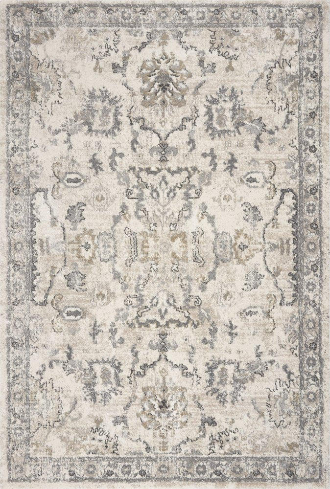 5' X 8' Ivory And Gray Floral Medallion Area Rug