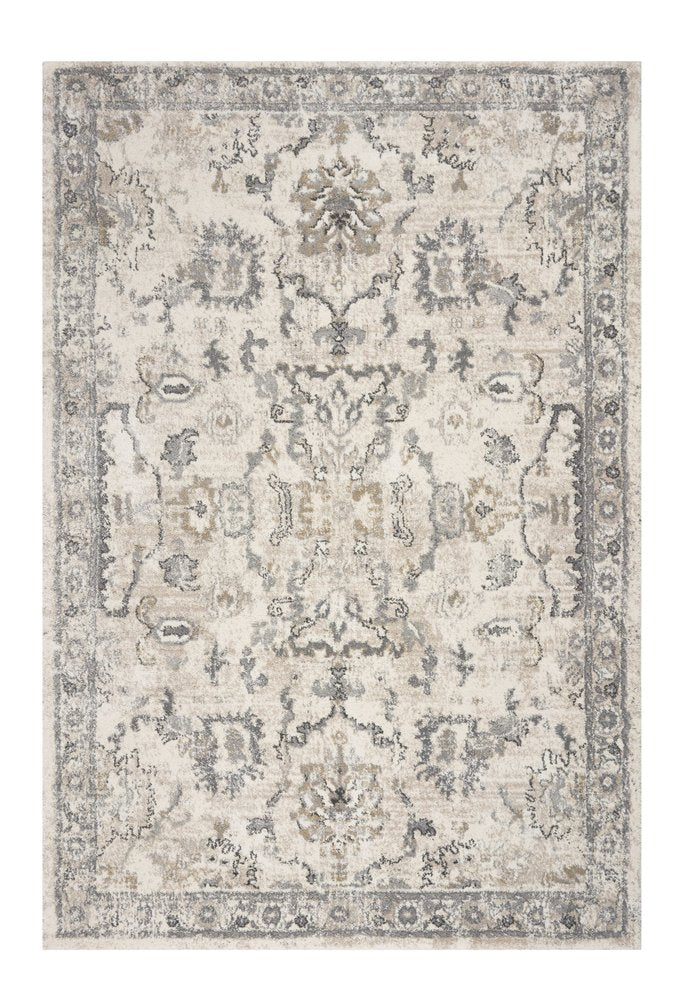 7' Ivory And Gray Floral Medallion Distressed Runner Rug