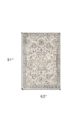 7' Ivory And Gray Floral Medallion Distressed Runner Rug