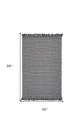 5' X 8' Ivory And Gray Wool Houndstooth Hand Woven Area Rug With Fringe