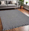 5' X 8' Ivory And Gray Wool Houndstooth Hand Woven Area Rug With Fringe