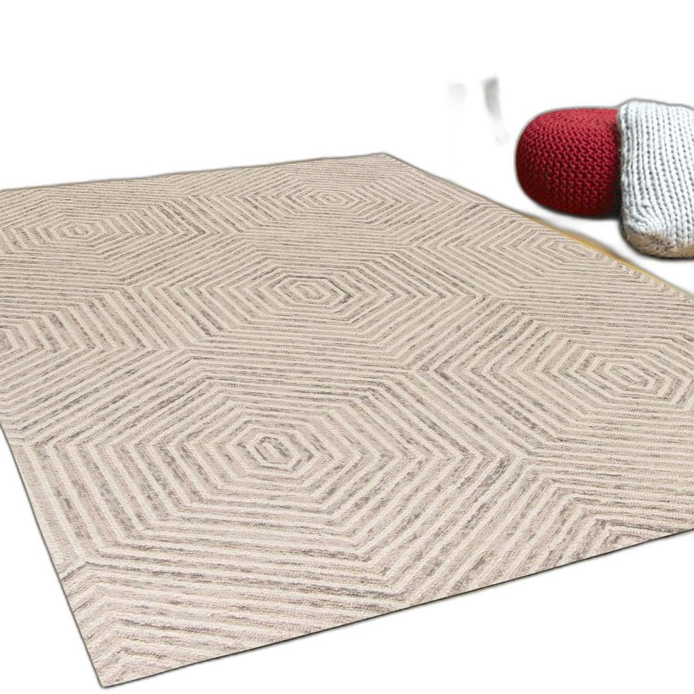 5' X 7' Sand And Beige Wool Geometric Hand Tufted Area Rug