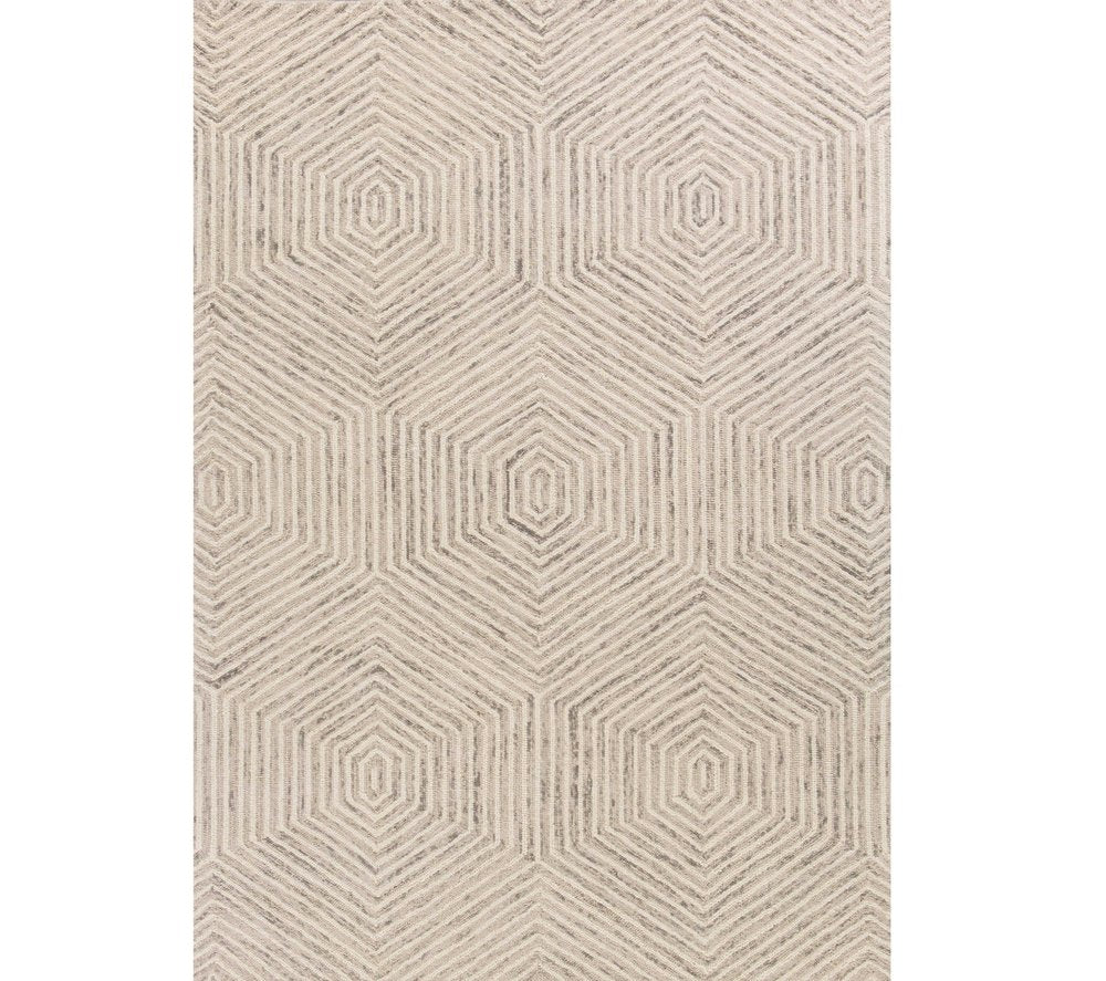 5' X 7' Sand And Beige Wool Geometric Hand Tufted Area Rug