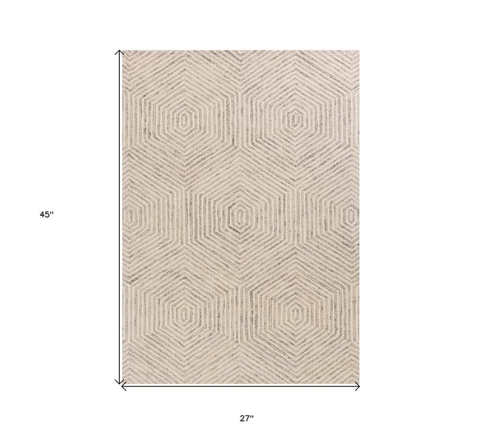 5' X 7' Sand And Beige Wool Geometric Hand Tufted Area Rug