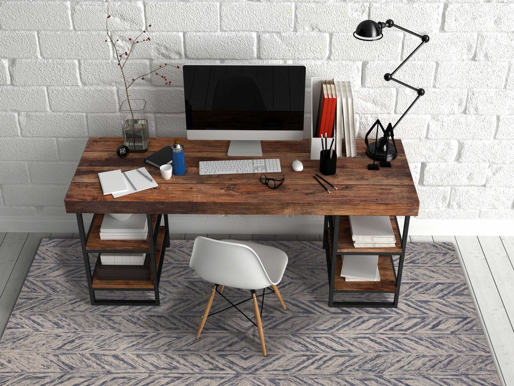 2' X 4' Blue And Beige Wool Chevron Hand Tufted Area Rug