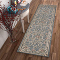 8' Slate Blue Red And Ivory Floral Medallion Runner Rug