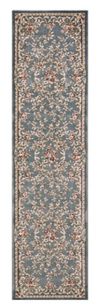 8' Slate Blue Red And Ivory Floral Medallion Runner Rug