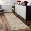 8' Light Gray Green And Tan Floral Medallion Runner Rug