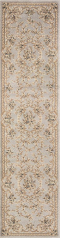 8' Light Gray Green And Tan Floral Medallion Runner Rug