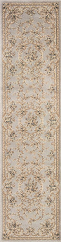 8' Light Gray Green And Tan Floral Medallion Runner Rug