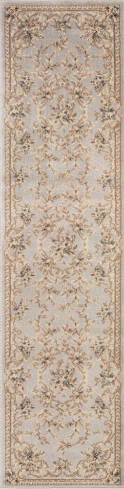 8' Light Gray Green And Tan Floral Medallion Runner Rug