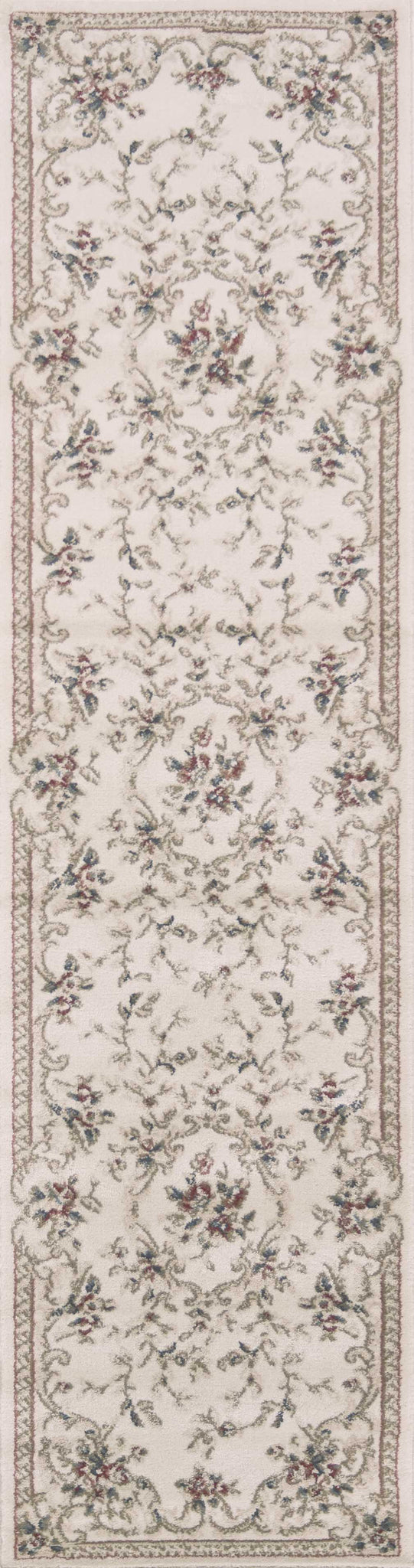 8' Ivory Bordered Floral Indoor Runner Rug