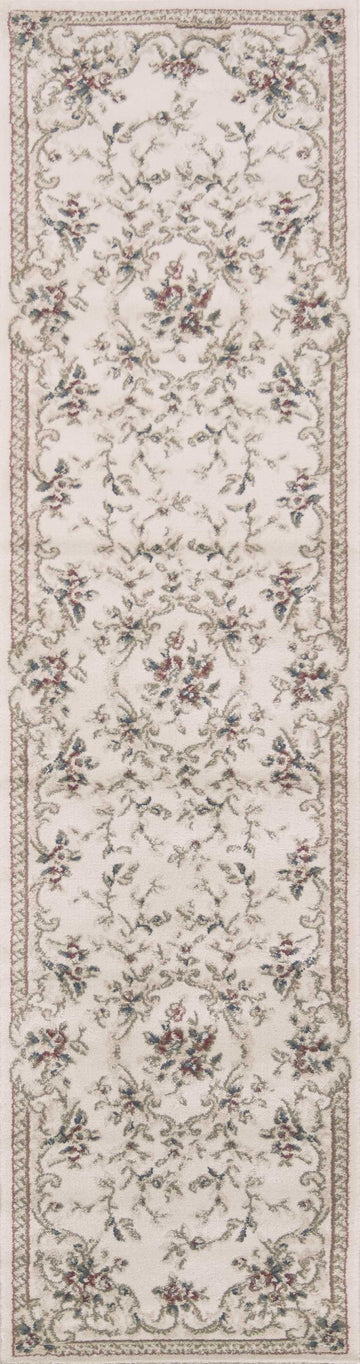 8' Ivory Bordered Floral Indoor Runner Rug