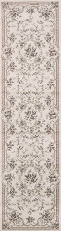 8' Ivory Red And Green Floral Medallion Runner Rug
