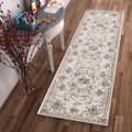 8' Ivory Red And Green Floral Medallion Runner Rug