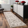 8' Ivory Red And Green Floral Medallion Runner Rug