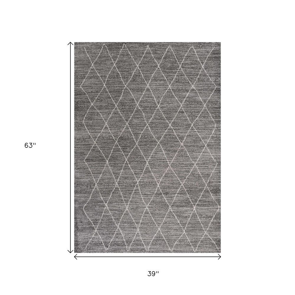 3' X 5' Gray And Ivory Geometric Area Rug