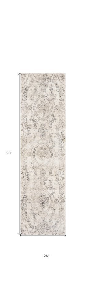 3' X 5' Gray And Tan Floral Distressed Area Rug