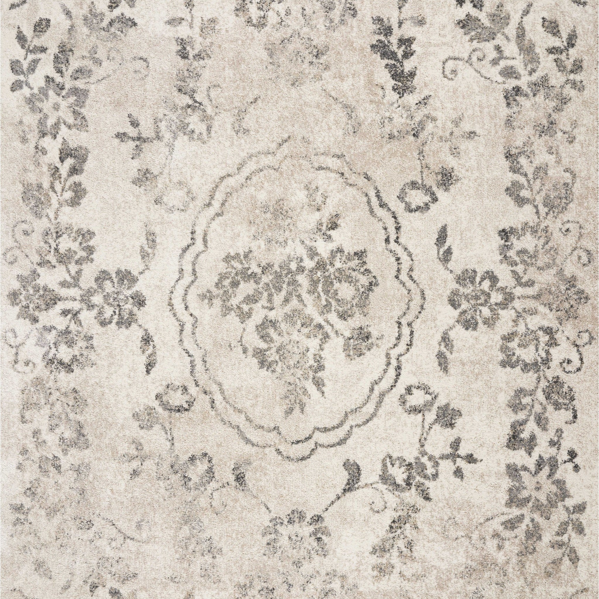 5' X 8' Gray And Tan Floral Distressed Area Rug