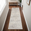 8' Ivory And Brown Floral Medallion Runner Rug