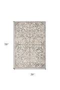 8' Ivory And Brown Floral Medallion Runner Rug