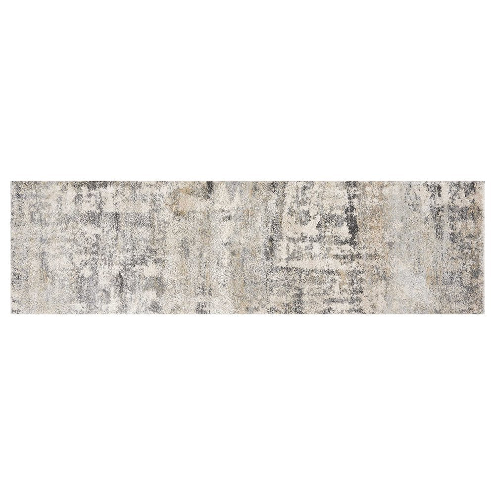 7' Gray And Tan Abstract Runner Rug