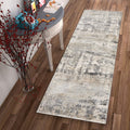 7' Gray And Tan Abstract Runner Rug