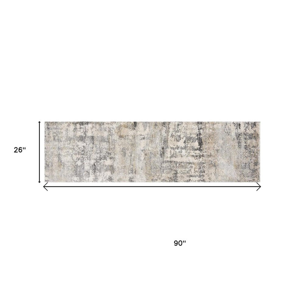 7' Gray And Tan Abstract Runner Rug