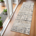 7' Gray And Tan Abstract Runner Rug