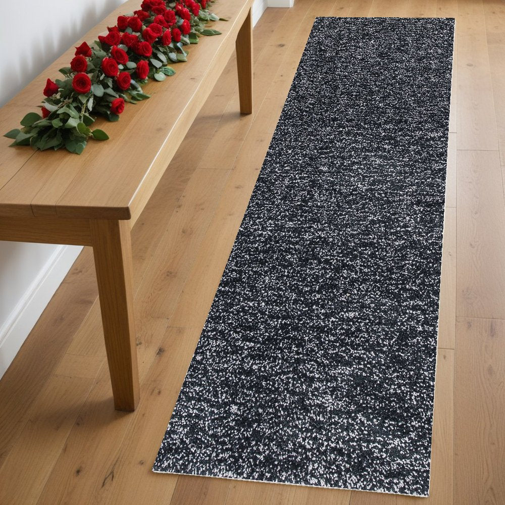 8' Black And White Hand Woven Runner Rug