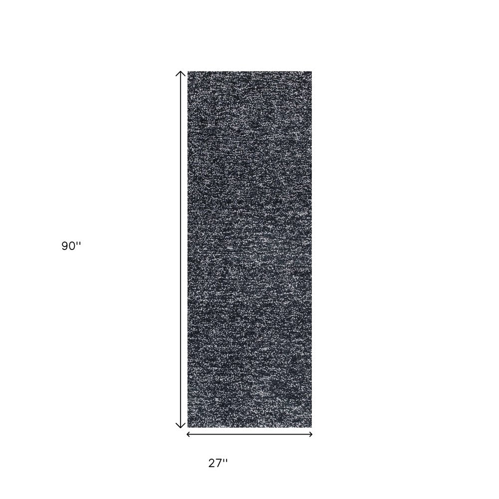 8' Black And White Hand Woven Runner Rug