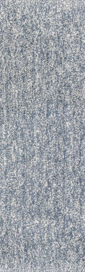 8' Slate Blue And Ivory Abstract Shag Hand Woven Runner Rug